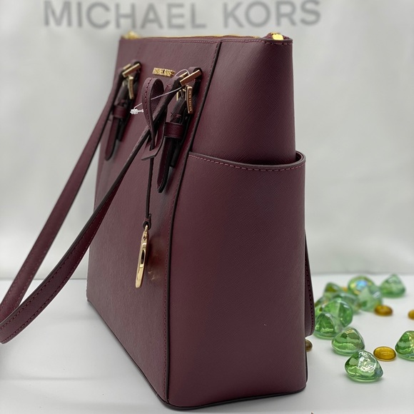 MICHAEL KORS CHARLOTTE LARGE TOP ZIP TOTE DARK CHERRY NWT - Picture 6 of 16
